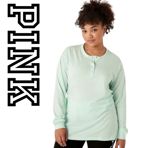 Victoria's Secret Pink- Long Sleeve T-Shirt - Mint Green- Size Medium - Picture 2 of 4